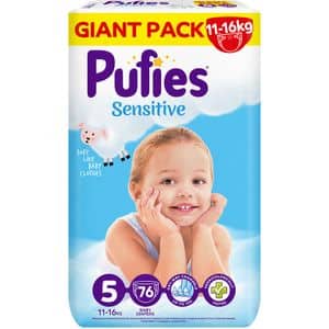 Scutece PUFIES Sensitive Junior nr 5, 11-16 kg, 76 buc