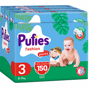 Scutece chilotel PUFIES Fashion Maxi nr 3, Unisex, 6-11kg, 150 buc