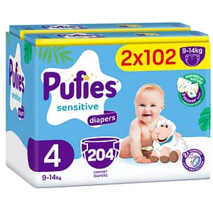 Scutece chilotel PUFIES Sensitive Mega Pack nr 4, 9-14 kg, 204 buc
