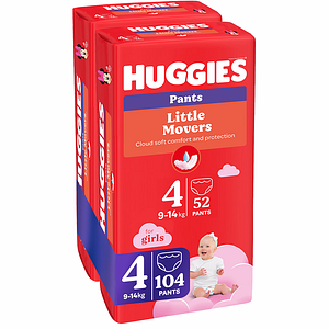 Scutece chilotel HUGGIES Little Movers nr 4, Fata, 9-14 kg, 104 buc