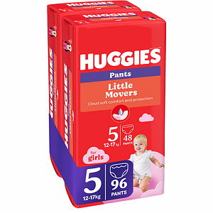 Scutece chilotel HUGGIES Little Movers nr 5, Fata, 12-17 kg, 96 buc