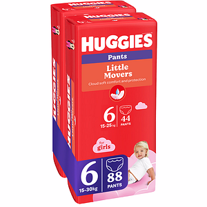 Scutece chilotel HUGGIES Little Movers nr 6, Fata, 15-25 kg, 88 buc
