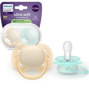 Suzeta PHILIPS AVENT Pacifier Ultra Soft SCF091/40, 0-6 luni, 2 buc, turcoaz-portocaliu