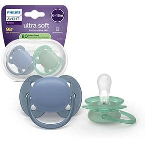 Suzeta PHILIPS AVENT Pacifier Ultra Soft SCF09142, 6-18 luni, 2 buc, kaki-bleumarin