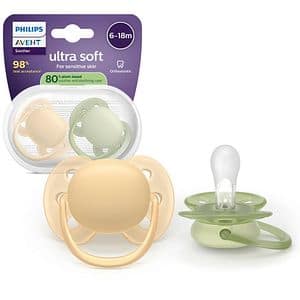Suzeta PHILIPS AVENT Pacifier Ultra Soft SCF091/45 6-18 luni, 2 buc, verde-portocaliu