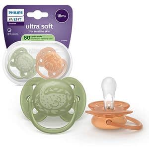 Suzeta PHILIPS AVENT Pacifier Ultra Soft SCF093/06, 18 luni+, 2 buc, verde-portocaliu