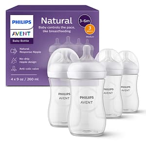 Set 4 biberoane PHILIPS AVENT Natural Response SCY903/04, flux mediu, 3 luni+, 260ml, alb-transparent