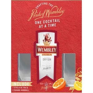 Set Gin Wembley London Dry Gin, 0.7L + 2 pahare