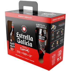Set Bere blonda Estrella bax 0.33L x 6 sticle + pahar