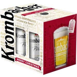 Set bere blonda Krombacher Merry Christmas bax 0.5L x 5 doze + pahar