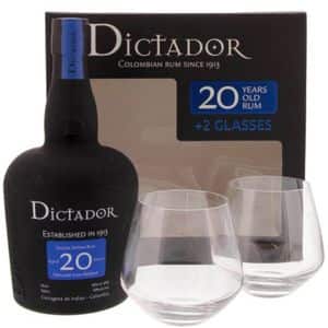 Set Rom Dictador 20YO, 0.7L + 2 pahare
