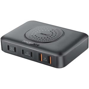 Statie incarcare wireless PROMATE PowerBase-GaN100, 4xUSB-C Power Delivery 30W-100W, 2xUSB-A Quick Charge 30W, Wireless 15W, negru