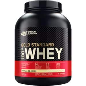 Pudra proteica din zer 100% Whey Gold Standard, vanilie, 2.28 kg, OPTIMUM NUTRITION