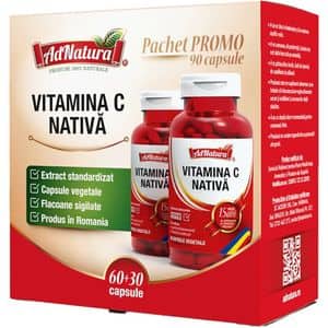 Supliment alimentar Vitamina C Nativa pachet, 60+30 capsule, ADNATURA