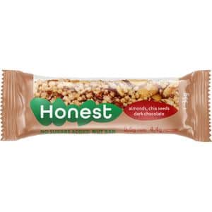 Baton cu migdale, chia si ciocolata amaruie Honest, 16 buc x 35g, SLY NUTRITIA