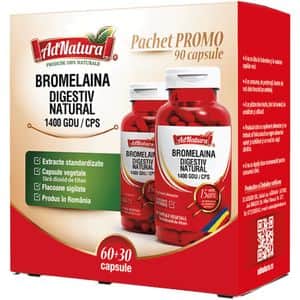 Supliment alimentar Bromelaina Digestiv Natural 1400 GDU pachet, 60+30 capsule, ADNATURA