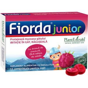 Supliment alimentar Fiorda Junior cu aroma de zmeura, 15 comprimate, PLANTEXTRAKT