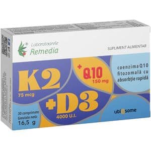 Supliment alimentar K2+D3+Q10 Ubiqsome, 30 comprimate, LABORATOARELE REMEDIA