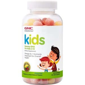 Supliment alimentar DHA Acizi grasi Omega 3 pentru copii 2-12 ani, aroma naturala de zmeura si lamaie, 120 jeleuri, GNC
