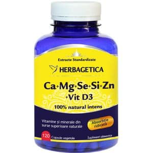 Supliment alimentar Ca+Mg+SE+Si+Zn Organice cu D3, 120 capsule, HERBAGETICA