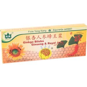 Supliment alimentar Ginkgo Biloba + Ginseng + Royal Jelly, 10 fiole, YONG KANG