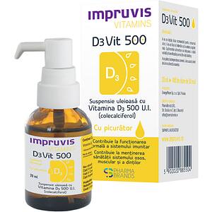 Impruvis D3 Vit 500 Suspensie uleioasa cu picurator cu Vitamina D3 500 U.I., 20 ml, PHARMA BRANDS