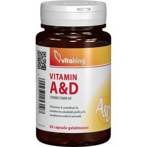 Supliment alimentar Vitamina A 10.000UI + Vitamina D 1.000UI, 60 capsule, VITAKING