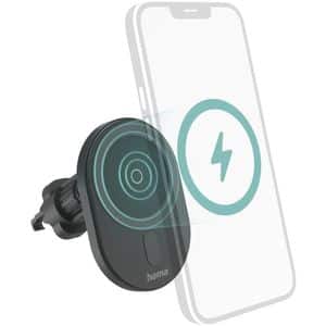 Suport auto cu incarcare wireless HAMA MagCharge Car FC15 201676, ventilatie, adaptor+cablu USB-C, negru