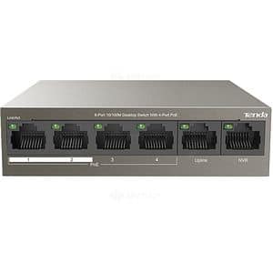 Switch TENDA TEF1106P-4-63W, 6 porturi Fast Ethernet, 4 x PoE, 2 x Uplink, argintiu