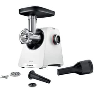 Masina de tocat carne BOSCH MFWS420W, 2.5kg/min, 1900W, accesoriu carnati/kebbe, alb-negru