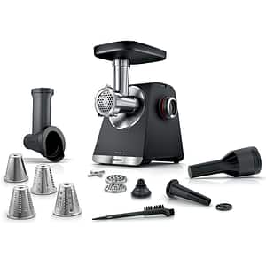 Masina de tocat carne BOSCH Seria 6 MultiPower MFWS640B, 3.5kg/min, 2100W, accesoriu carnati, negru-argintiu