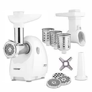 Masina de tocat carne ZELMER ZMM4048B, 2.5kg/min, 1900W, accesoriu carnati/feliere/razuire, alb-argintiu