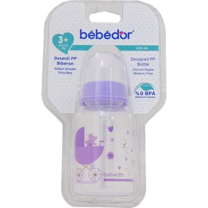 Biberon BEBEDOR 1005435, flux mediu, 0 luni+, 125ml, mov-transparent