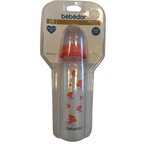 Biberon BEBEDOR 1005440, flux mediu, 3 luni+, 250ml, rosu-transparent