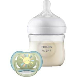 Set PHILIPS AVENT Natural Response SCD837/10: biberoane 125ml + suzeta Ultra Air, flux lent, 0 luni+, alb-verde