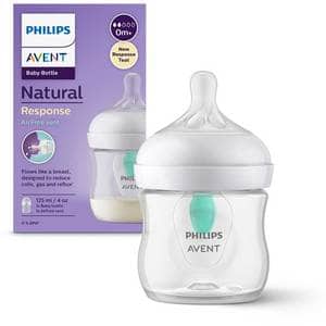 Biberon cu dispozitiv anticolici PHILIPS AVENT Natural Response AirFree SCY670/01, flux nou-nascut, 0 luni+, 125ml, alb-verde