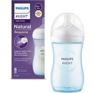 Biberon PHILIPS AVENT Natural Response SCY903/21, flux mediu, 1 luna+, 260 ml, bleu-alb