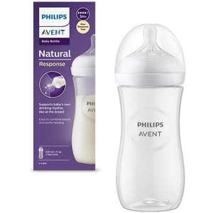Biberon PHILIPS AVENT Natural Response SCY906/01, flux mediu, 3 luni+, 330ml, alb-transparent