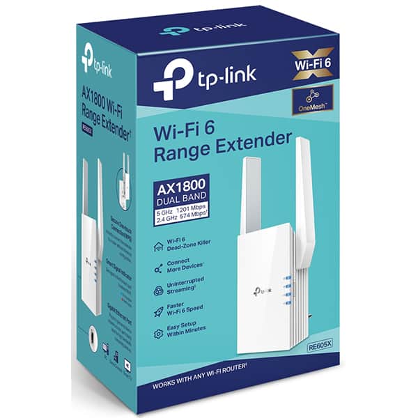 Wireless Range Extender TP-LINK RE605X AX1800, Dual Band 574 + 1201 Mbps, alb