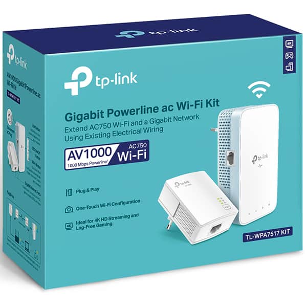 Kit adaptor PowerLine TP-LINK AV1000 Wi-Fi TL-WPA7517 KIT, 1000Mbps, alb