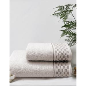 Set 2 prosoape baie MILA HOME Circle, 50 x 90 cm, 70 x 140 cm, bumbac, bej