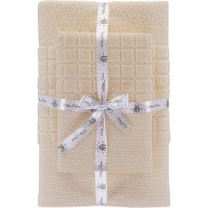 Set 2 prosoape baie MILA HOME Karo, 70 x 140 cm, 50 x 90 cm, bumbac, crem