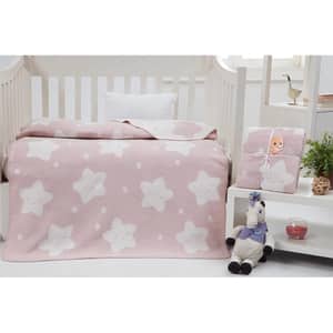 Patura MILA HOME Star, 100 x 120 cm, bumbac + acril + poliester, roz-alb