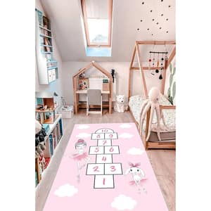 Covor copii Collection Kids Play, 120 x 180 cm, poliester, roz-alb