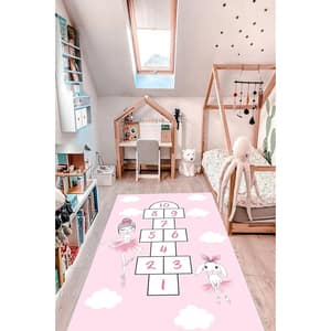 Covor copii Collection Kids Play, 80 x 140 cm, poliester, roz-alb