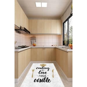 Covor bucatarie Collection Loving, 80 x 140 cm, poliester, bej-negru