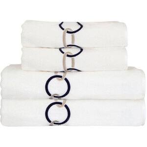Set 4 prosoape baie AVATEX Circle, 50 x 90 cm, 70 x 140 cm, bumbac, alb-bleumarin