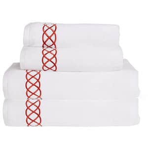 Set 4 prosoape baie AVATEX Haremlique, 50 x 90 cm, 70 x 140 cm, bumbac, alb-rosu