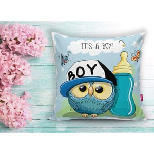Fata perna decorativa Owl, 30% bumbac + 70% poliester, 43 x 43 cm, albastru