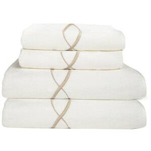 Set 4 prosoape baie AVATEX Lotus, 50 x 90 cm, 70 x 140 cm, bumbac, alb-bej